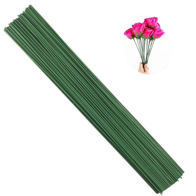Arlai Pack of 50, Diameter 2mm Dark Green Paper Wrapped Floral stem Wire 16 Inch Floral Stem Wire - DIY Bouquet Stem Wrapping and Crafts - Image 1